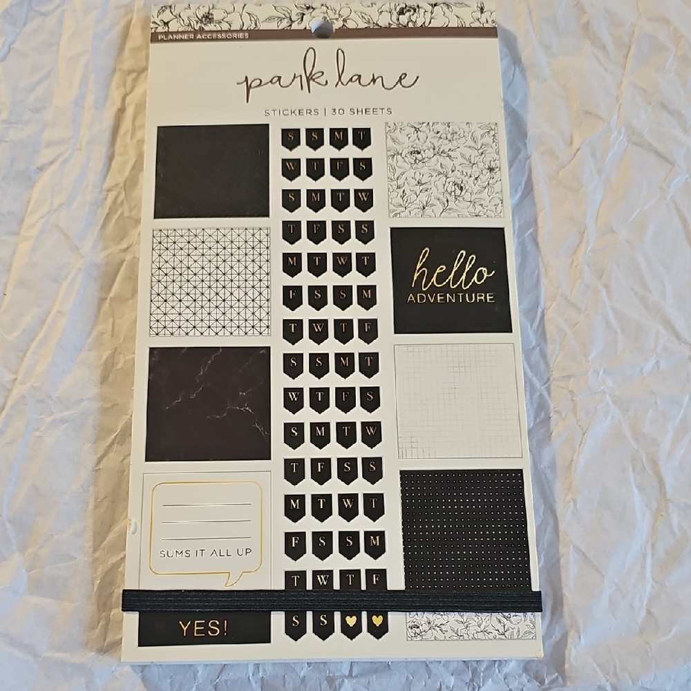NWT Park Lane Black, White & Gold Planner Sticker Set 30 sheets